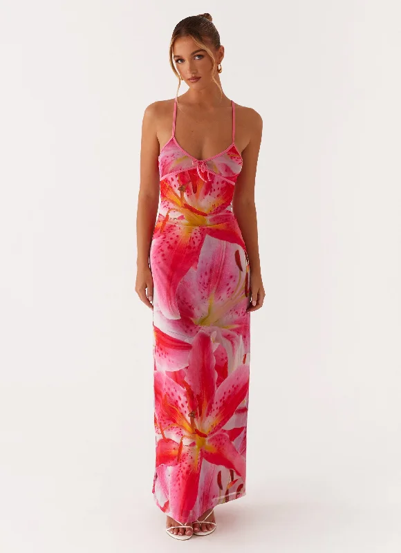 Maxi Dresses for Patio Fun -Claudie Maxi Dress - White Pink Lilly