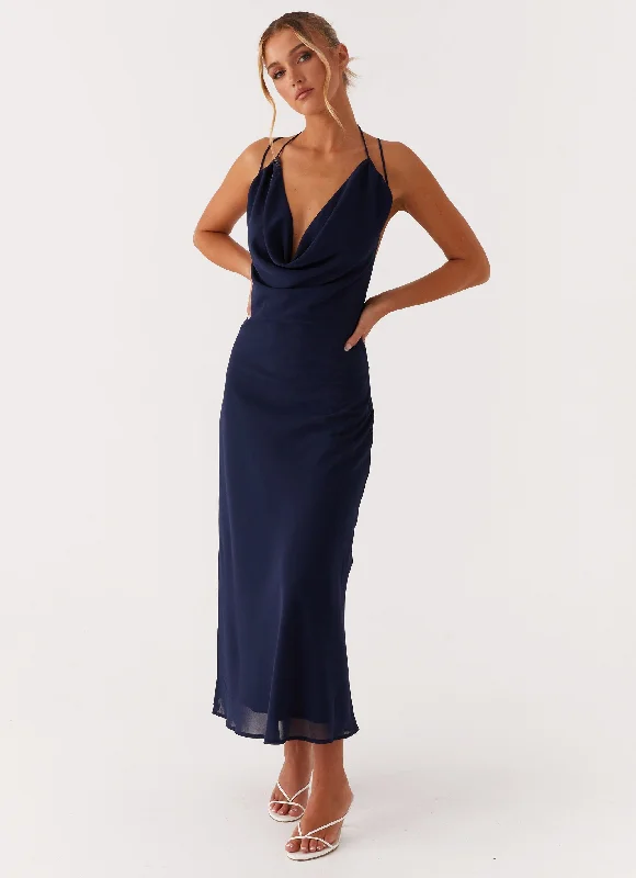 Maxi Dresses with Drape Sleeves -Clover Club Maxi Dress - Navy