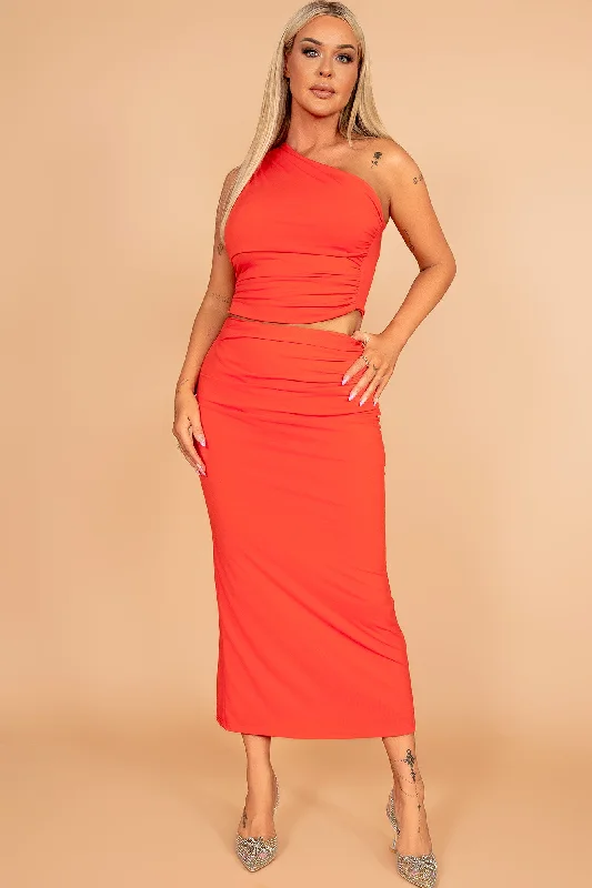 Maxi Dresses for Summer Nights -Cole Burnt Orange Ruched Maxi Skirt