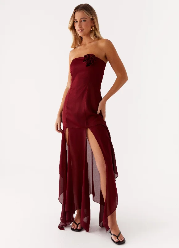 Maxi Dresses for Engagement Party -Collision Satin Maxi Dress - Cherry Red