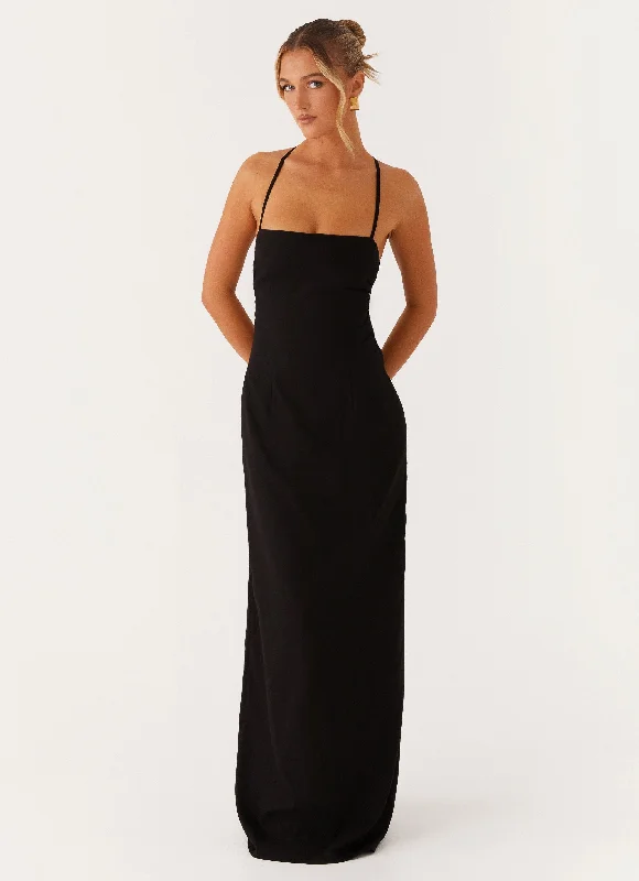 Maxi Dresses in Pure Silk -Cora Backless Maxi Dress - Black