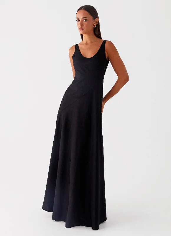 Maxi Dresses with Flounce Hem -Cosma Maxi Dress - Black