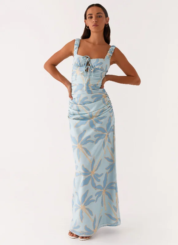 Maxi Dresses with Mock Neck -Cosmic Love Ruched Maxi Dress - Opulent Blue