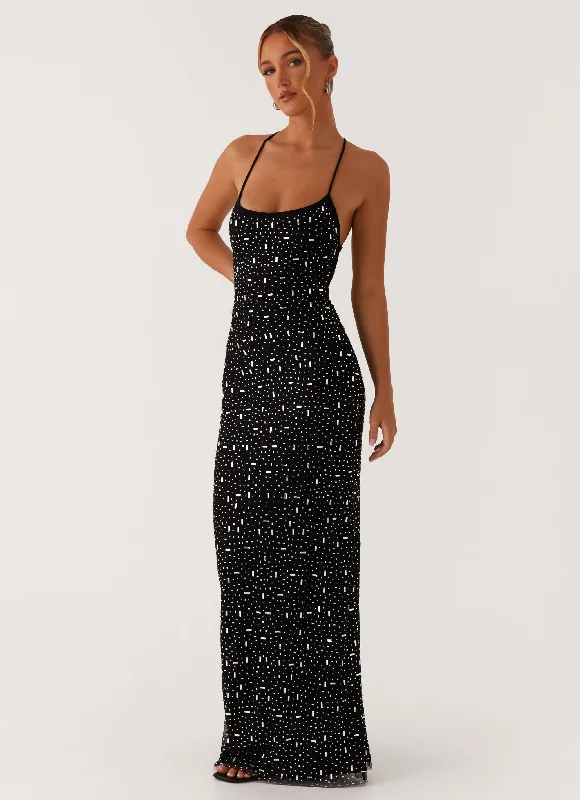 Maxi Dresses in Warm Silk -Cressida Rhinestone Mesh Maxi Dress - Black