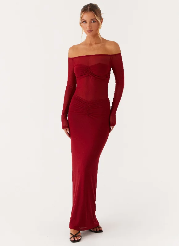 Maxi Dresses for Art Party -Divine Beauty Mesh Maxi Dress - Maroon