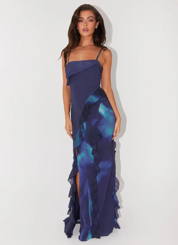 Maxi Dresses for Outdoor Parties -Do No Wrong Ruffle Maxi Dress - Cyber Rose