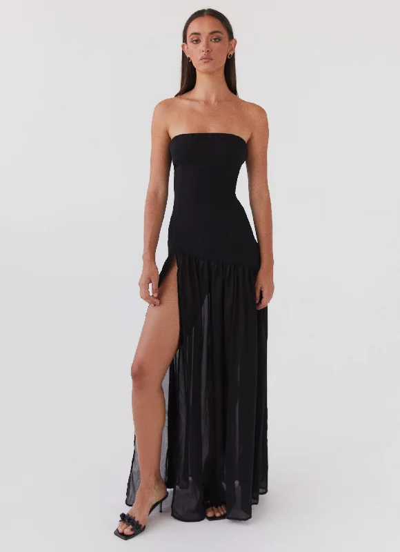 Maxi Dresses in Subtle Hues -Eden Strapless Maxi Dress - Black