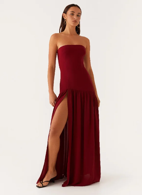 Maxi Dresses in Dark Colors -Eden Strapless Maxi Dress - Maroon