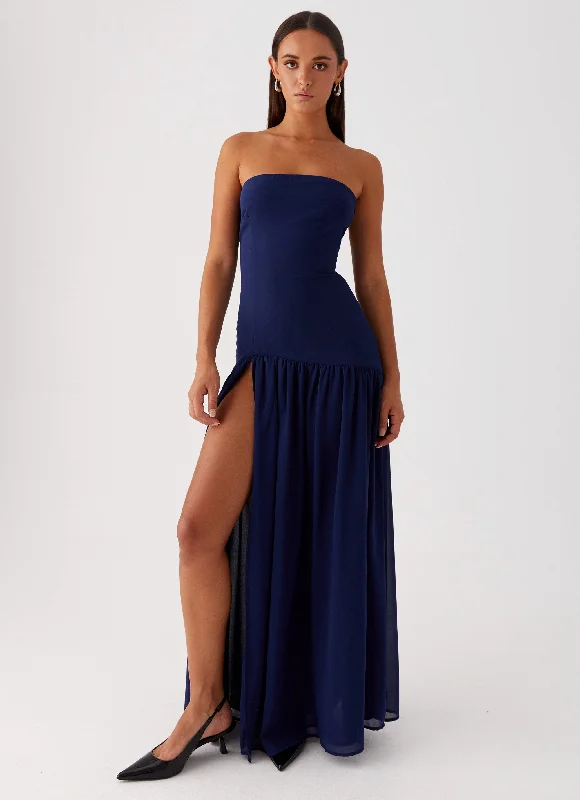 Maxi Dresses with Bell Hem -Eden Strapless Maxi Dress - Navy