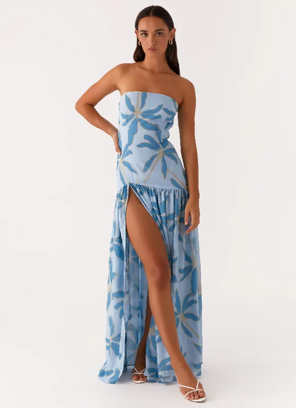 Maxi Dresses with Gathered Hem -Eden Strapless Maxi Dress - Opulent Blue