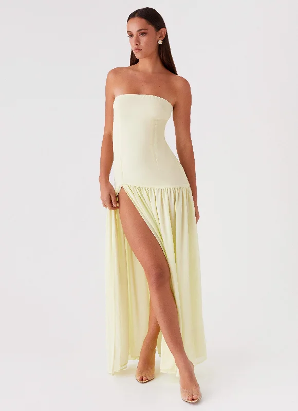 Maxi Dresses in Breezy Cotton -Eden Strapless Maxi Dress - Yellow