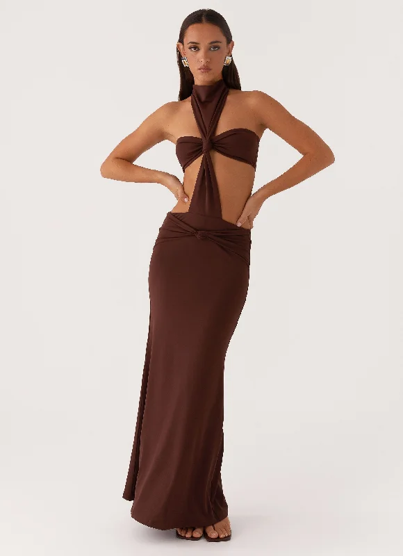 Maxi Dresses in Minimalist Style -Elinor Maxi Dress - Chocolate