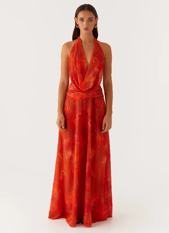 Maxi Dresses for Casual Meetup -Elysia Chiffon Maxi Dress - Amber