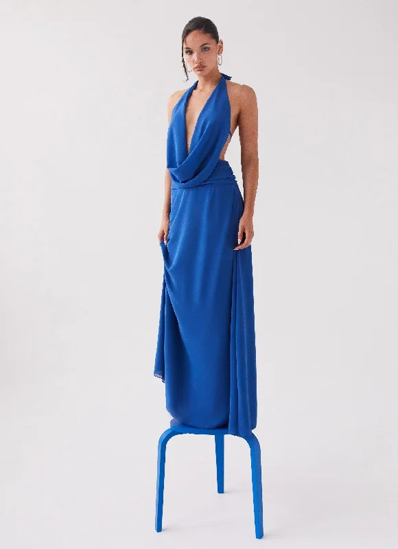 Maxi Dresses for Friend Out -Elysia Chiffon Maxi Dress - Cobalt