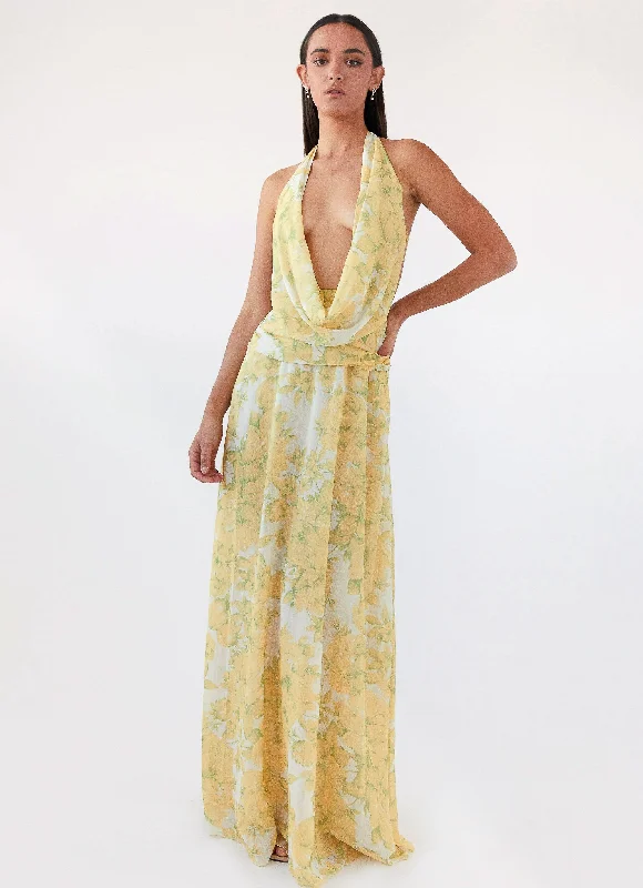 Maxi Dresses with Button Chill -Elysia Chiffon Maxi Dress - Daffodil