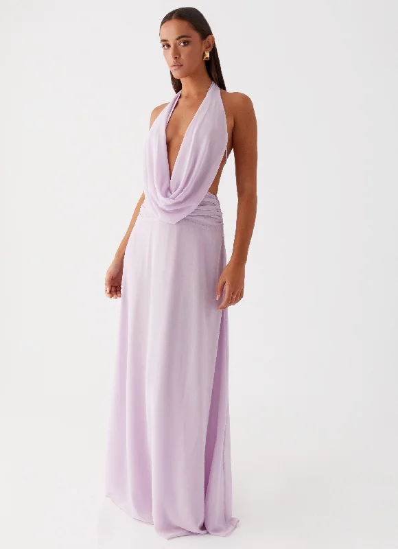 Maxi Dresses with Lace Up Back -Elysia Chiffon Maxi Dress - Lilac