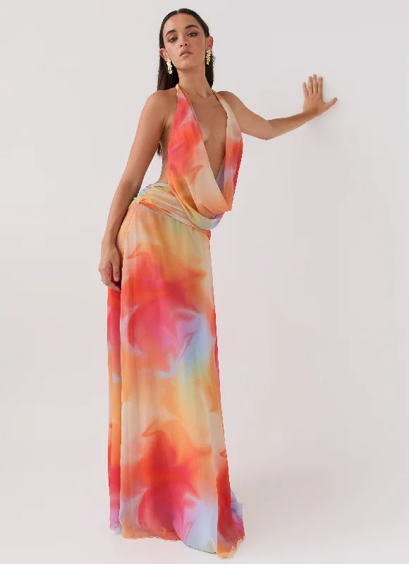 Maxi Dresses for Night Outing -Elysia Chiffon Maxi Dress - Rainbow