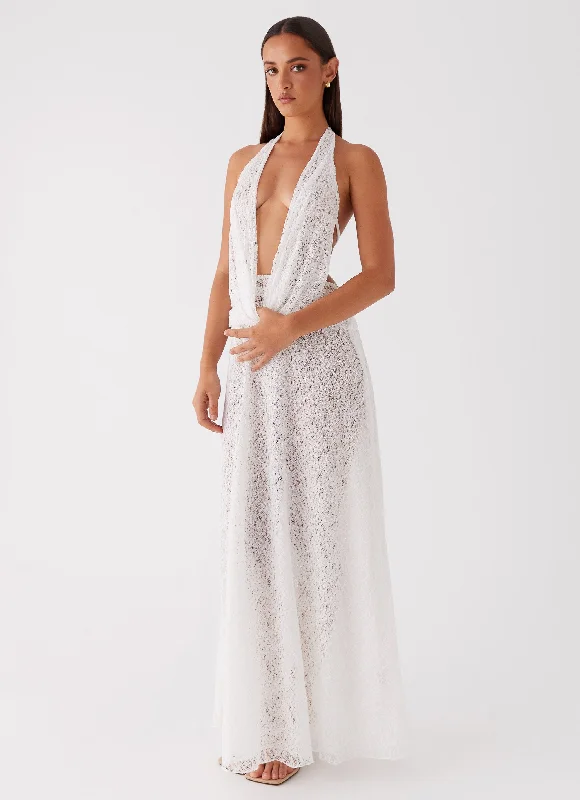 Maxi Dresses with Flounce Hem -Elysia Lace Maxi Dress - White