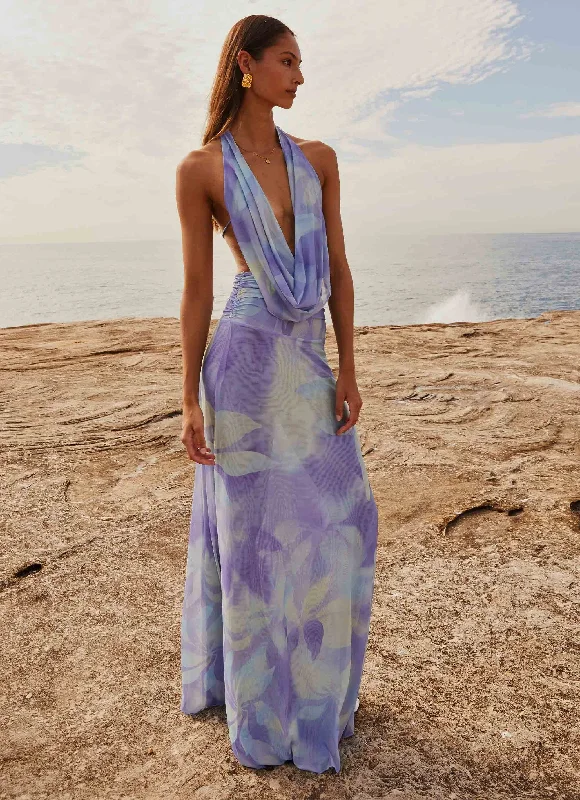 Maxi Dresses in Soft Silk -Elysia Mesh Maxi Dress - Purple Rain