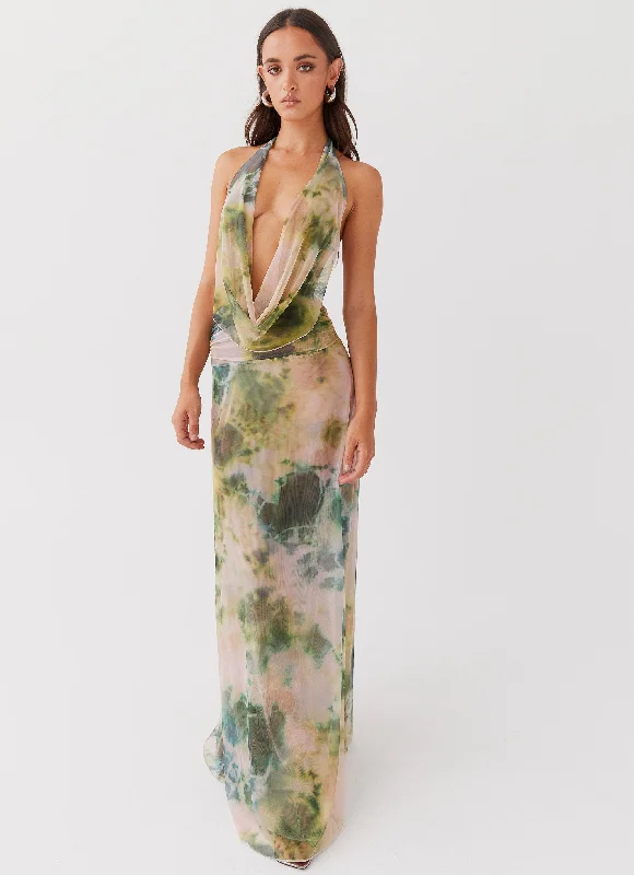 Maxi Dresses for Lunch Chill -Elysia Mesh Maxi Dress - Rainforest