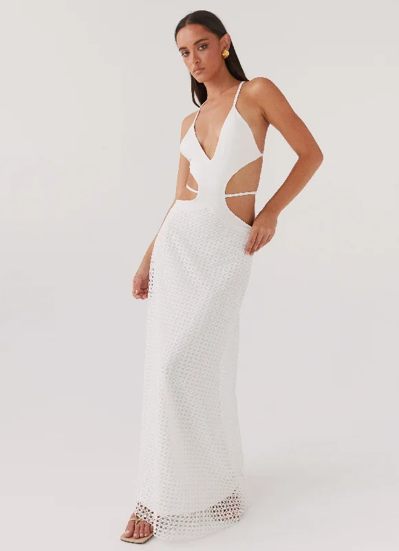 Maxi Dresses with Gathered Sleeves -Enchanted Melodies Maxi Dress - White