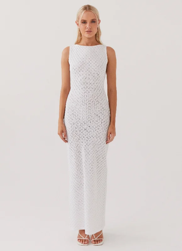 Maxi Dresses with Scoop Edge -Etoile Knit Maxi Dress - White