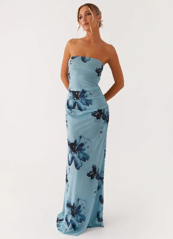 Maxi Dresses in Bold Hues -Field Of Dreams Maxi Dress - Blue Black Floral