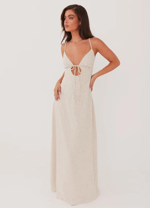 Maxi Dresses in Soft Knit -Flora Linen Maxi Dress - Oatmeal