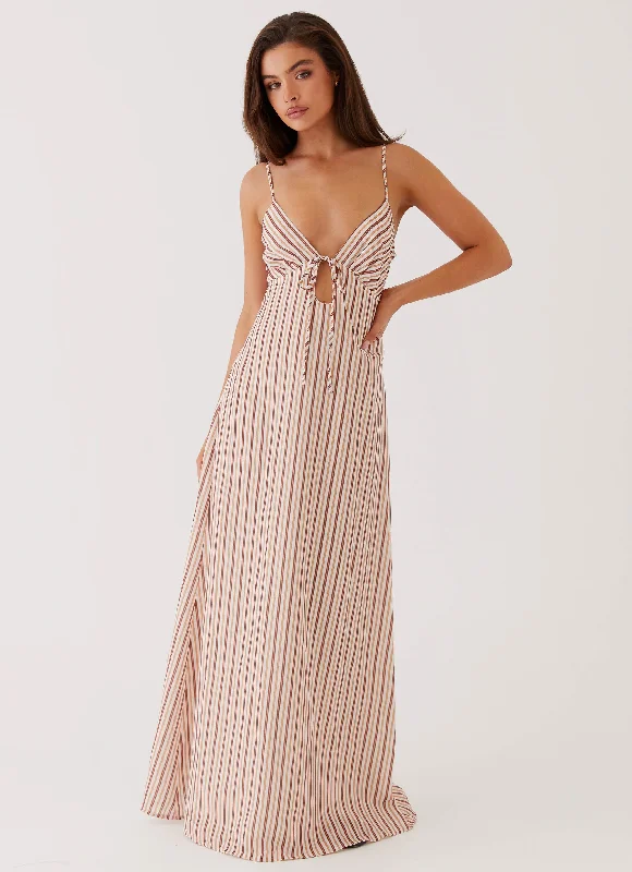 Maxi Dresses for Roof Date -Flora Linen Maxi Dress - Passionfruit Stripe