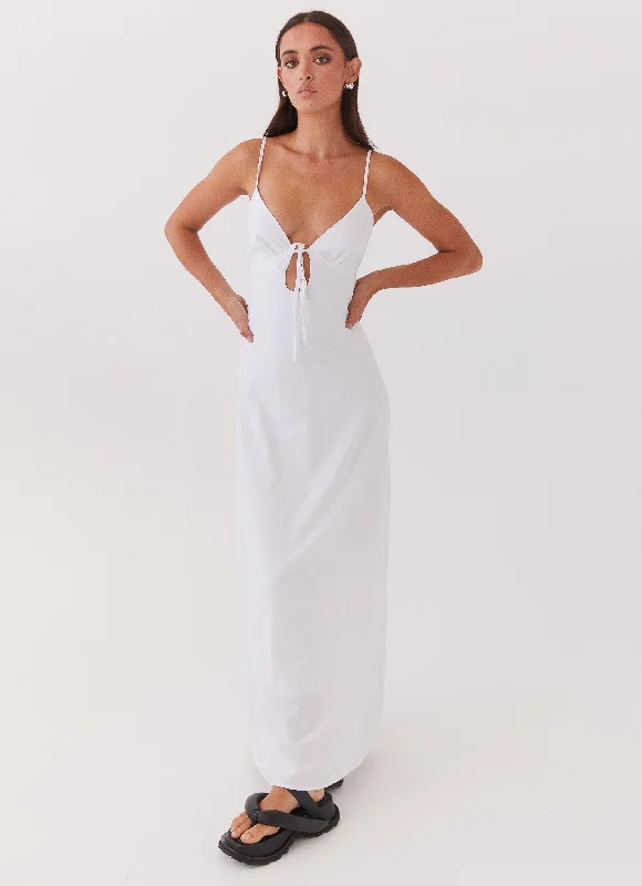 Maxi Dresses with Tie Edge -Flora Linen Maxi Dress - White