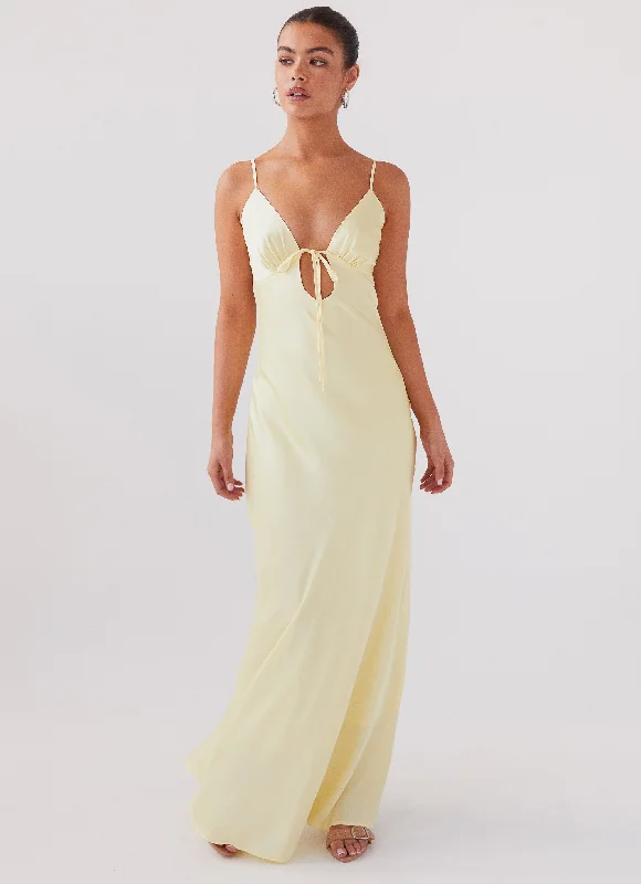 Maxi Dresses with Swing Back -Flora Satin Maxi Dress - Lemon