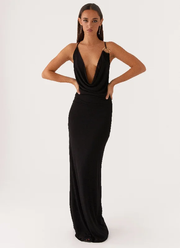 Maxi Dresses with Scalloped Edge -Game Player Maxi Dress - Black