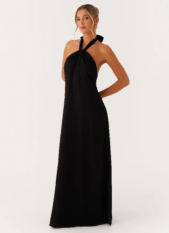 Maxi Dresses in Smooth Silk -Golden Child Linen Maxi Dress - Black