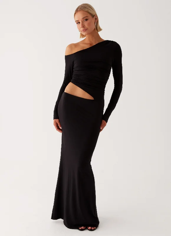 Maxi Dresses in Shiny Silk -Good Vibrations Maxi Dress - Black