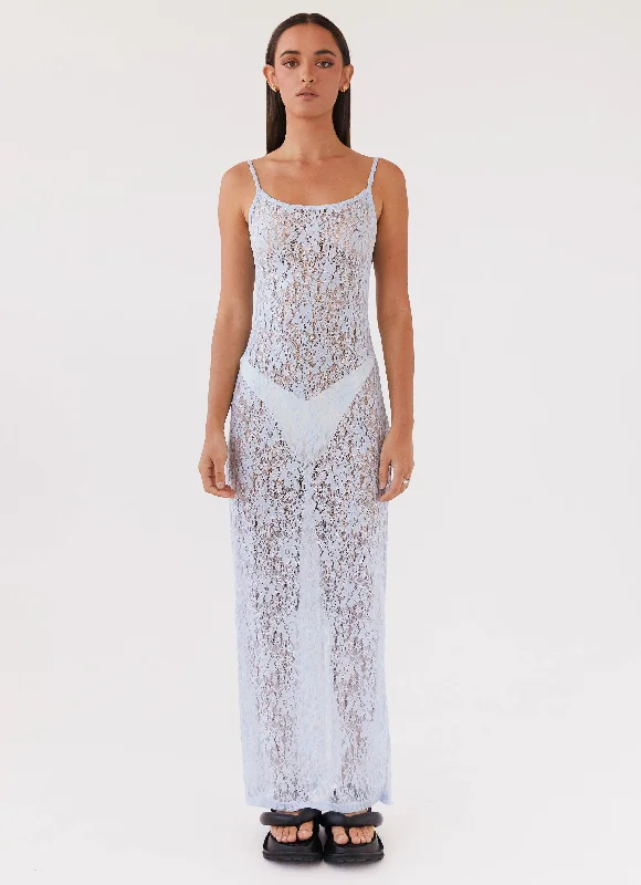 Maxi Dresses in Satin -Gravity Lace Maxi Dress - Baby Blue