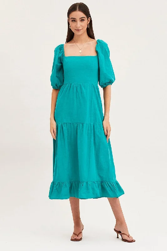 Maxi Dresses for Engagement Party -Green Maxi Dress Linen