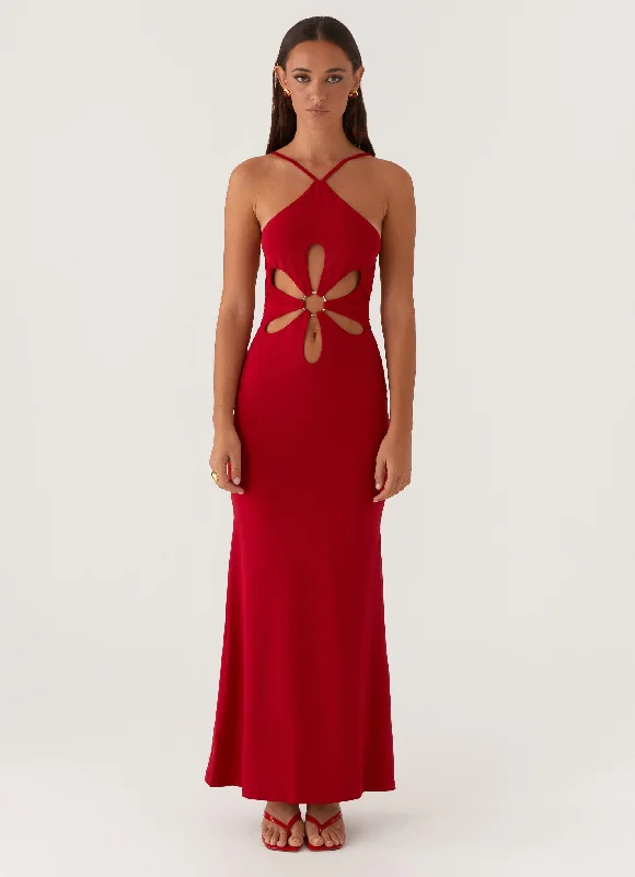 Maxi Dresses with Statement Sleeves -Grow Together Maxi Dress - Red