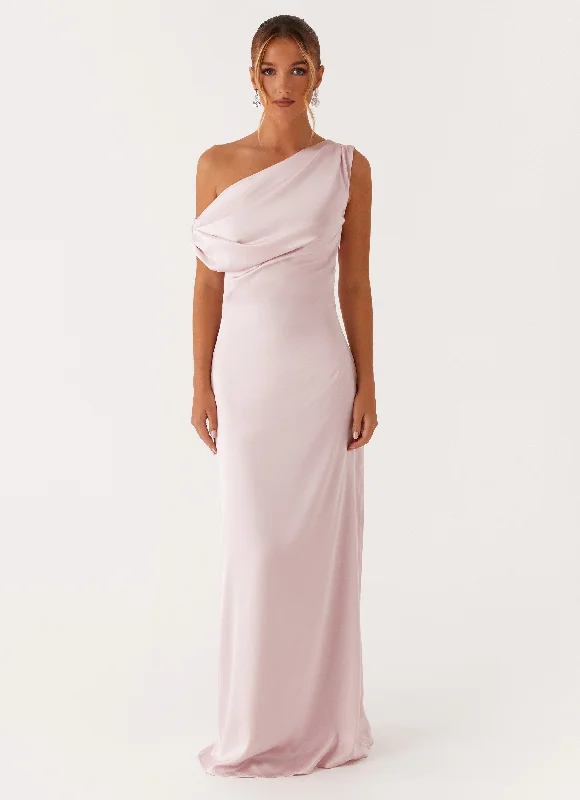 Maxi Dresses in Matte Velvet -Heart Of Glass Satin Maxi Dress - Pink