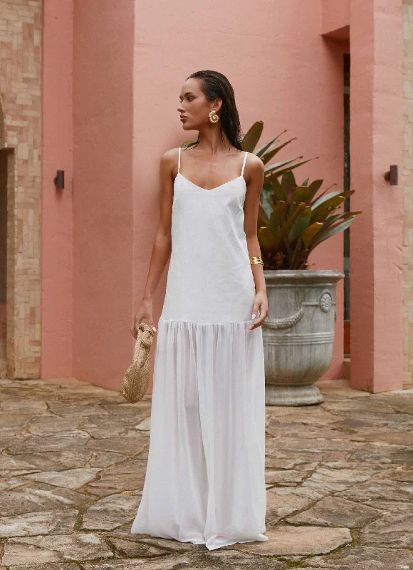 Maxi Dresses for Chill Party -Heavenly Linen Maxi Dress - White