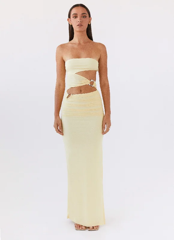 Maxi Dresses in Bright Colors -Into Pieces Mesh Maxi Dress - Lemon