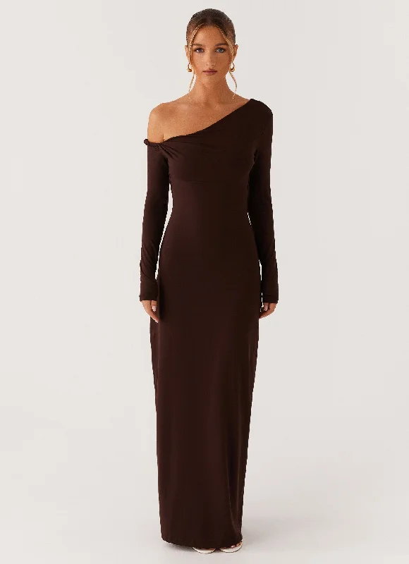 Maxi Dresses with Long Hemline -Jordana Twist Maxi Dress - Brown