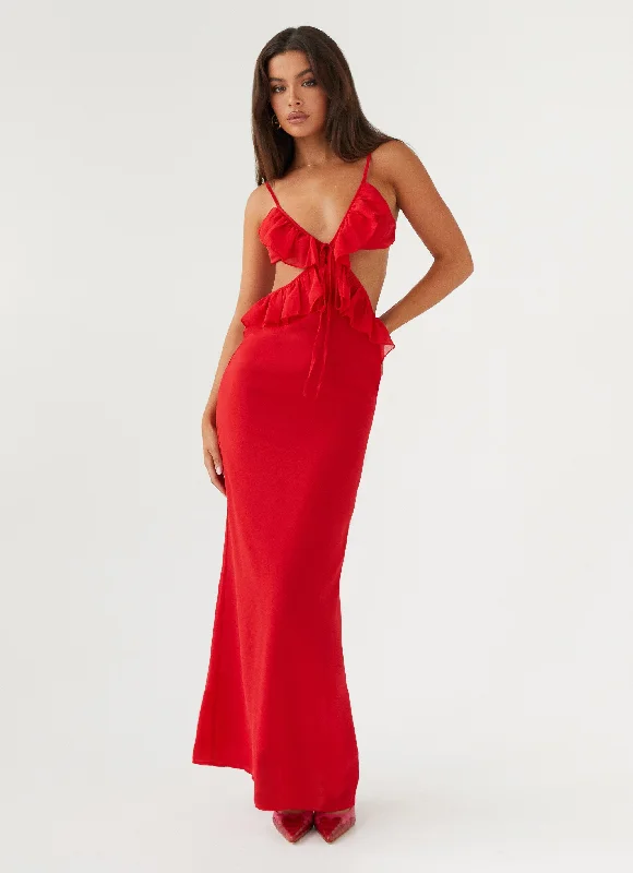 Maxi Dresses for Weekend Getaway -Klara Cut Out Maxi Dress - Red