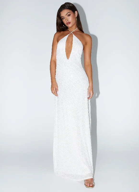 Maxi Dresses for Bachelorette Party -Latanya Sequin Maxi Dress - White