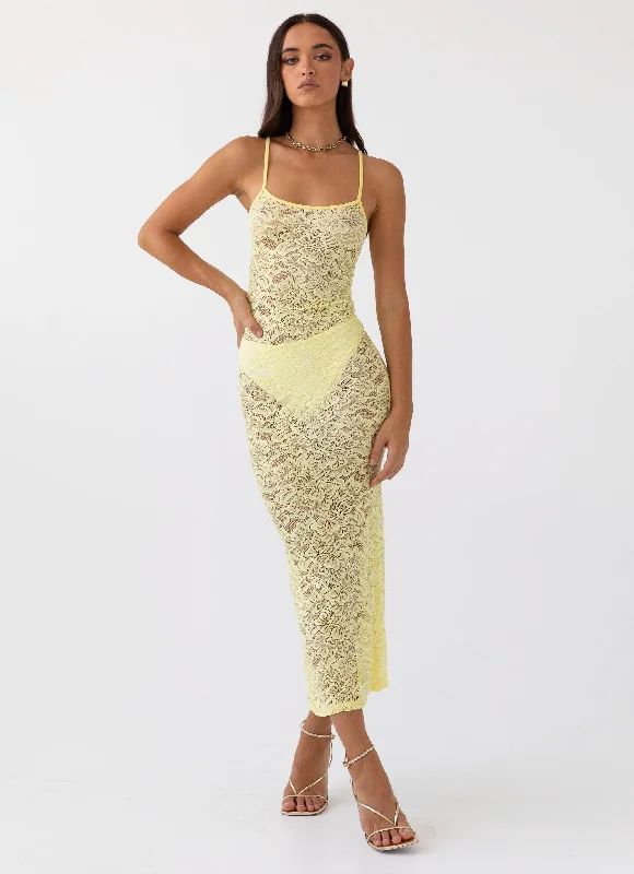 Maxi Dresses with Sweetheart Neck -Leona Lace Maxi Dress - Canary