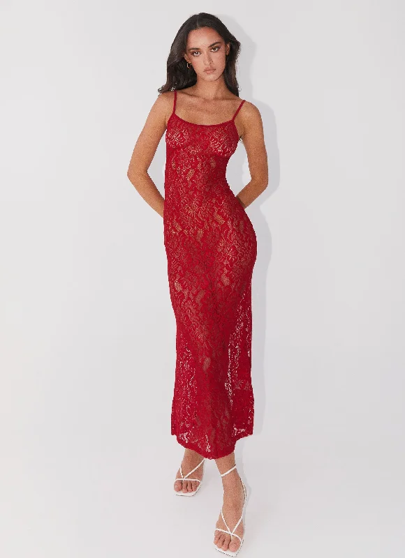 Maxi Dresses in Neutral Tones -Leona Lace Maxi Dress - Red Rose