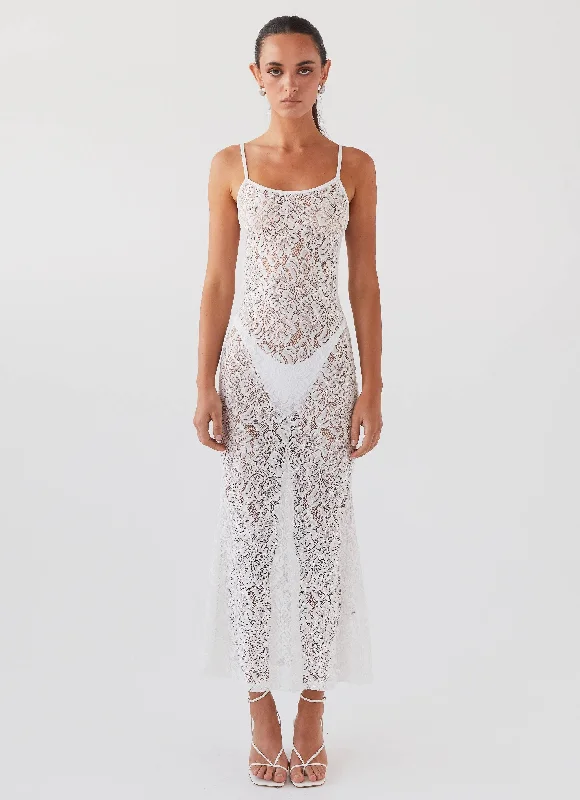 Maxi Dresses in Sheer Fabric -Leona Lace Maxi Dress - Snow