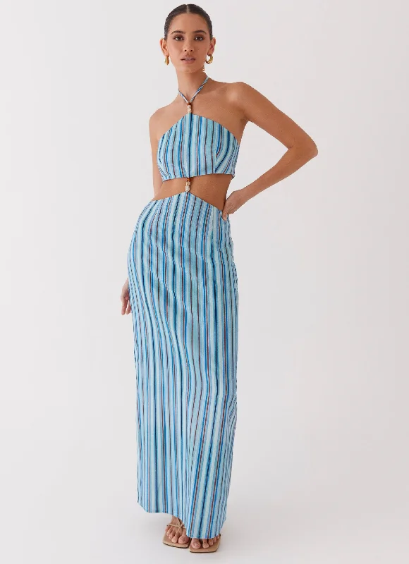 Maxi Dresses with Side Chill -Libby Linen Maxi Dress - Blue Stripe