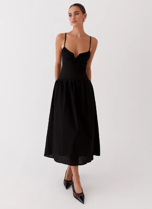 Maxi Dresses for Pool Date -Louvelle Linen Maxi Dress - Black