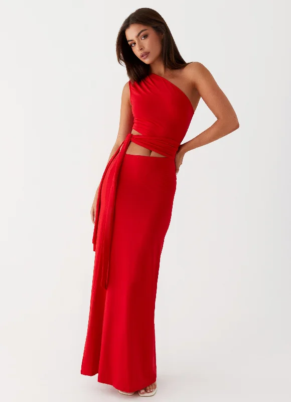 Maxi Dresses for Lunch Date -Love Me Tie Maxi Dress - Red