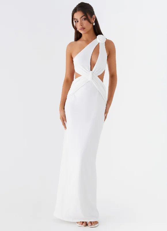 Maxi Dresses with Draped Front -Lovesome Rosa Maxi Dress - White